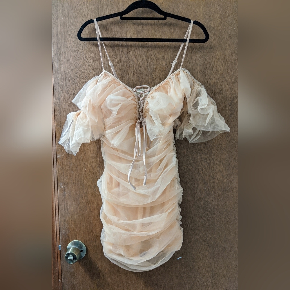 Love & Other Things Chiffon Apricot Mini Dress Homecoming 80s sz XS